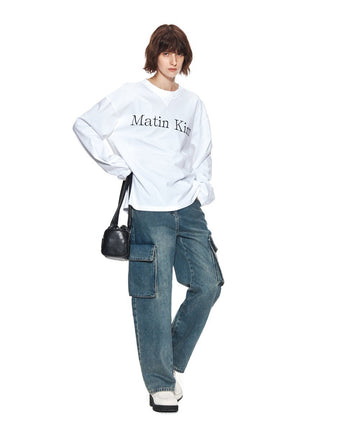 [MATIN KIM] 23 F/W MATIN TYPO LONG SLEEVE TOP IN WHITE - コクモト KOCUMOTO