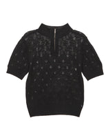 [MATIN KIM] [韓国人気] CROCHET HALF ZIP UP KNIT TOP IN BLACK - コクモト KOCUMOTO