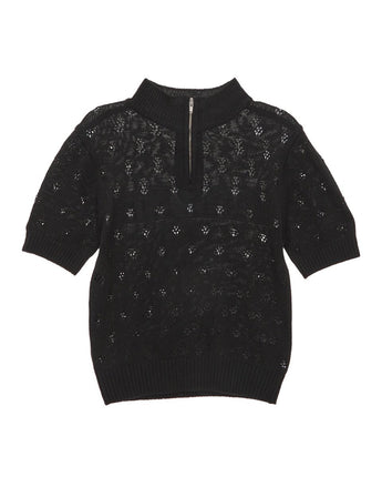 [MATIN KIM] [韓国人気] CROCHET HALF ZIP UP KNIT TOP IN BLACK - コクモト KOCUMOTO