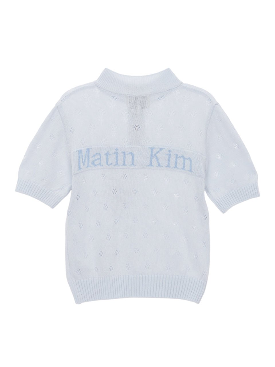 [MATIN KIM] [韓国人気] CROCHET HALF ZIP UP KNIT TOP IN SKY - コクモト KOCUMOTO