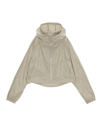 [MATIN KIM] MATIN CROP HOODY COATING JUMPER IN BEIGE - コクモト KOCUMOTO