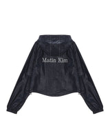 [MATIN KIM] MATIN CROP HOODY COATING JUMPER IN NAVY - コクモト KOCUMOTO