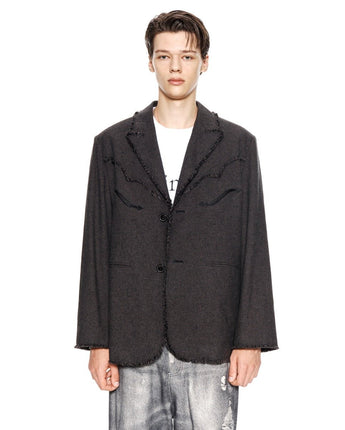 [MATIN KIM] [韓国人気] RAW CUT CHECK BLAZER FOR MEN IN CHARCOAL - コクモト KOCUMOTO