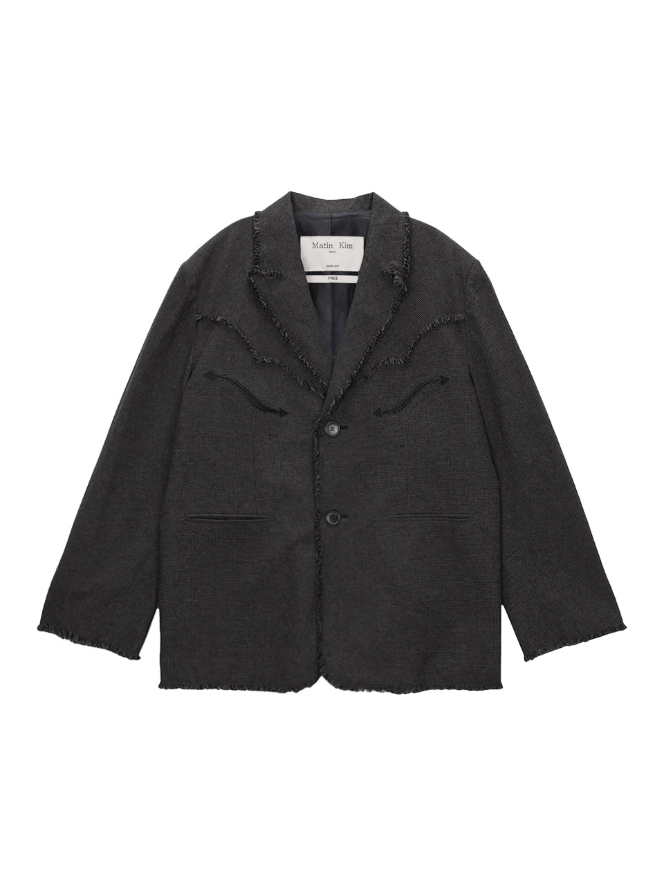 [MATIN KIM] [韓国人気] RAW CUT CHECK BLAZER FOR MEN IN CHARCOAL - コクモト KOCUMOTO