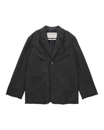 [MATIN KIM] [韓国人気] RAW CUT CHECK BLAZER FOR MEN IN CHARCOAL - コクモト KOCUMOTO