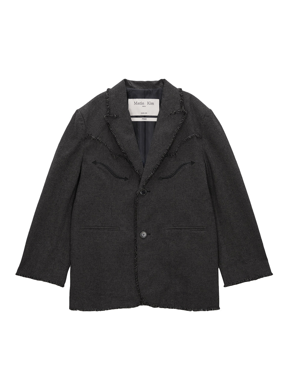 [MATIN KIM] [韓国人気] RAW CUT CHECK BLAZER FOR WOMEN IN CHARCOAL - コクモト KOCUMOTO