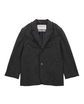 [MATIN KIM] [韓国人気] RAW CUT CHECK BLAZER FOR WOMEN IN CHARCOAL - コクモト KOCUMOTO