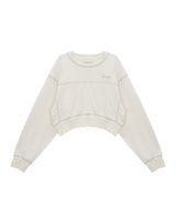 [MATIN KIM] [韓国人気] STITCH POINT LABEL CROP SWEATSHIRT IN IVORY - コクモト KOCUMOTO