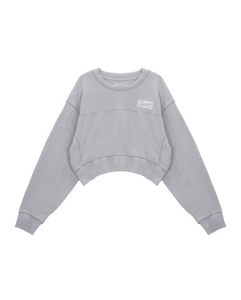 [MATIN KIM] [韓国人気] STITCH POINT LABEL CROP SWEATSHIRT IN LIGHT GREY - コクモト KOCUMOTO