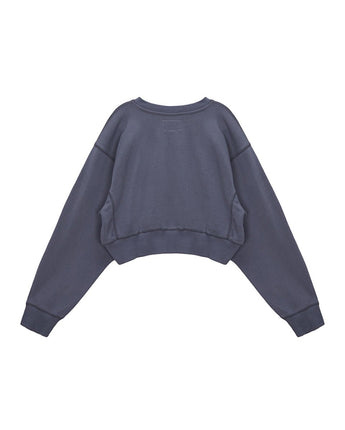 [MATIN KIM] [韓国人気] STITCH POINT LABEL CROP SWEATSHIRT IN SMOKE BLUE - コクモト KOCUMOTO