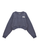 [MATIN KIM] [韓国人気] STITCH POINT LABEL CROP SWEATSHIRT IN SMOKE BLUE - コクモト KOCUMOTO