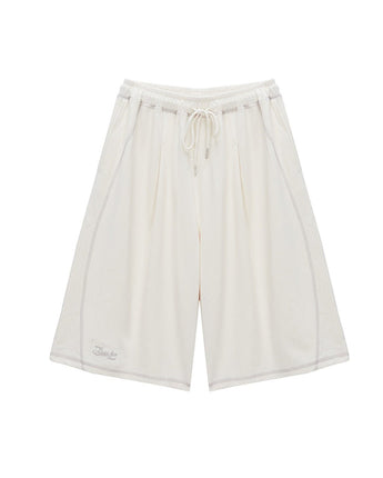 [MATIN KIM] [韓国人気] STITCH POINT LABEL HALF SWEATSHORTS IN IVORY - コクモト KOCUMOTO