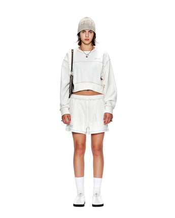 [MATIN KIM] [韓国人気] STITCH POINT LABEL SWEATSHORTS IN IVORY - コクモト KOCUMOTO