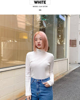 [muahmuah] [1+1割引] muah Stitch Turtleneck T-Shirt 3色 韓国人気 肝節期 韓国ファッション ストリートファッション 女性服 Tシャツ - コクモト KOCUMOTO