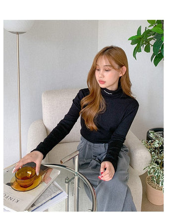 [muahmuah] [1+1割引] muah Stitch Turtleneck T-Shirt 3色 韓国人気 肝節期 韓国ファッション ストリートファッション 女性服 Tシャツ - コクモト KOCUMOTO