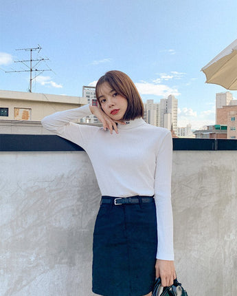 [muahmuah] [1+1割引] muah Stitch Turtleneck T-Shirt 3色 韓国人気 肝節期 韓国ファッション ストリートファッション 女性服 Tシャツ - コクモト KOCUMOTO