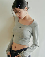 [muahmuah] [1+1]Square Neck Cropped Long sleeve T-shirt 5色 韓国人気 女性服 - コクモト KOCUMOTO