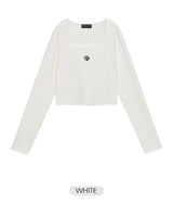 [muahmuah] [1+1]Square Neck Cropped Long sleeve T-shirt 5色 韓国人気 女性服 - コクモト KOCUMOTO