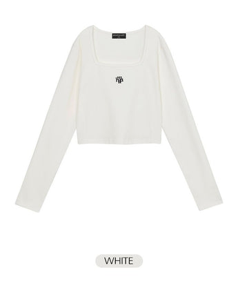 [muahmuah] [1+1]Square Neck Cropped Long sleeve T-shirt 5色 韓国人気 女性服 - コクモト KOCUMOTO