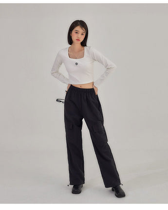 [muahmuah] [1+1]Square Neck Cropped Long sleeve T-shirt 5色 韓国人気 女性服 - コクモト KOCUMOTO