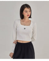 [muahmuah] [1+1]Square Neck Cropped Long sleeve T-shirt 5色 韓国人気 女性服 - コクモト KOCUMOTO