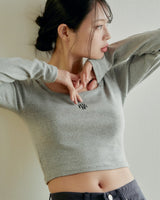 [muahmuah] [1+1]Square Neck Cropped Long sleeve T-shirt 5色 韓国人気 女性服 - コクモト KOCUMOTO