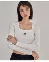 [muahmuah] [1+1]Square Neck Cropped Long sleeve T-shirt 5色 韓国人気 女性服 - コクモト KOCUMOTO