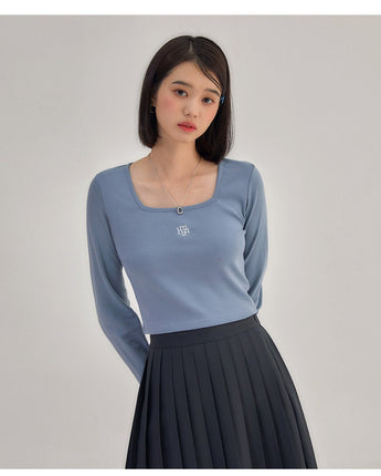 [muahmuah] [1+1]Square Neck Cropped Long sleeve T-shirt 5色 韓国人気 女性服 - コクモト KOCUMOTO