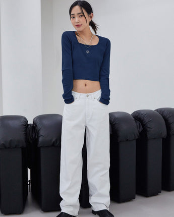 [muahmuah] [1+1]Square Neck Cropped Long sleeve T-shirt 5色 韓国人気 女性服 - コクモト KOCUMOTO