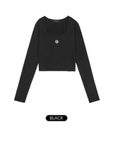 [muahmuah] [1+1]Square Neck Cropped Long sleeve T-shirt 5色 韓国人気 女性服 - コクモト KOCUMOTO