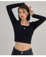 [muahmuah] [1+1]Square Neck Cropped Long sleeve T-shirt 5色 韓国人気 女性服 - コクモト KOCUMOTO