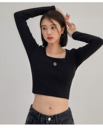 [muahmuah] [1+1]Square Neck Cropped Long sleeve T-shirt 5色 韓国人気 女性服 - コクモト KOCUMOTO