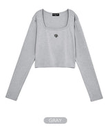 [muahmuah] [1+1]Square Neck Cropped Long sleeve T-shirt 5色 韓国人気 女性服 - コクモト KOCUMOTO