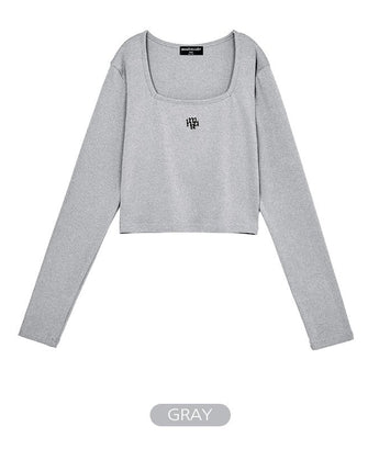 [muahmuah] [1+1]Square Neck Cropped Long sleeve T-shirt 5色 韓国人気 女性服 - コクモト KOCUMOTO