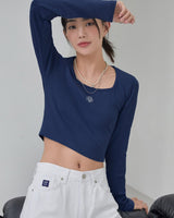 [muahmuah] [1+1]Square Neck Cropped Long sleeve T-shirt 5色 韓国人気 女性服 - コクモト KOCUMOTO