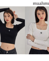 [muahmuah] [1+1]Square Neck Cropped Long sleeve T-shirt 5色 韓国人気 女性服 - コクモト KOCUMOTO