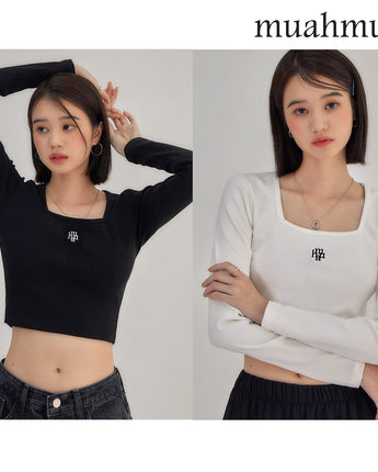 [muahmuah] [1+1]Square Neck Cropped Long sleeve T-shirt 5色 韓国人気 女性服 - コクモト KOCUMOTO