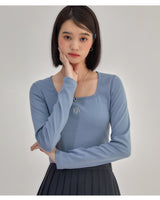 [muahmuah] [1+1]Square Neck Cropped Long sleeve T-shirt 5色 韓国人気 女性服 - コクモト KOCUMOTO