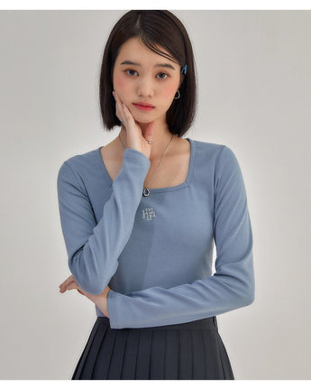 [muahmuah] [1+1]Square Neck Cropped Long sleeve T-shirt 5色 韓国人気 女性服 - コクモト KOCUMOTO