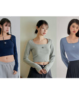 [muahmuah] [1+1]Square Neck Cropped Long sleeve T-shirt 5色 韓国人気 女性服 - コクモト KOCUMOTO