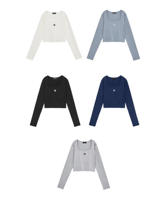 [muahmuah] [1+1]Square Neck Cropped Long sleeve T-shirt 5色 韓国人気 女性服 - コクモト KOCUMOTO