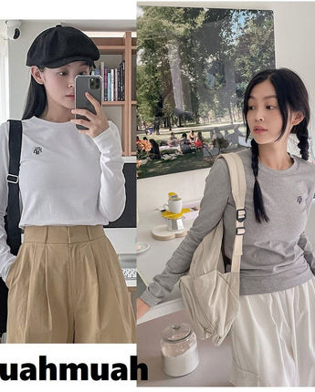 [muahmuah] muah Stitch Logo Soft Long Sleeve [5色] 新商品 韓国人気 女性服 ストリートファッション 夏ファッション - コクモト KOCUMOTO