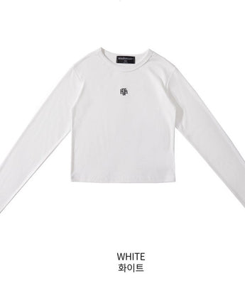 [muahmuah] Signature crop long-sleeve T-shirt 2色 FREE 新商品 韓国人気 女性服 ストリートファッション 夏ファッション - コクモト KOCUMOTO