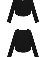 [muahmuah] Stitch Frill U-neck Long Sleeve 3色 dailylook - コクモト KOCUMOTO