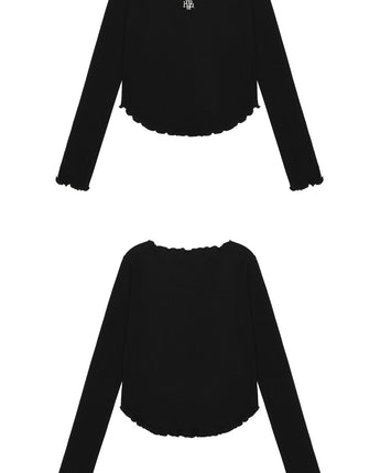 [muahmuah] Stitch Frill U-neck Long Sleeve 3色 dailylook - コクモト KOCUMOTO