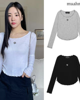 [muahmuah] Stitch Frill U-neck Long Sleeve 3色 dailylook - コクモト KOCUMOTO