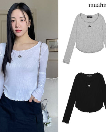 [muahmuah] Stitch Frill U-neck Long Sleeve 3色 dailylook - コクモト KOCUMOTO