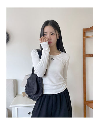 [muahmuah] Stitch U-neck Cotton Span Long Sleeve 5色 新商品 韓国人気 肝節期 女性服 - コクモト KOCUMOTO