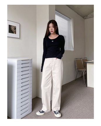 [muahmuah] Stitch U-neck Cotton Span Long Sleeve 5色 新商品 韓国人気 肝節期 女性服 - コクモト KOCUMOTO