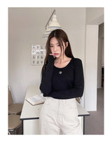 [muahmuah] Stitch U-neck Cotton Span Long Sleeve 5色 新商品 韓国人気 肝節期 女性服 - コクモト KOCUMOTO